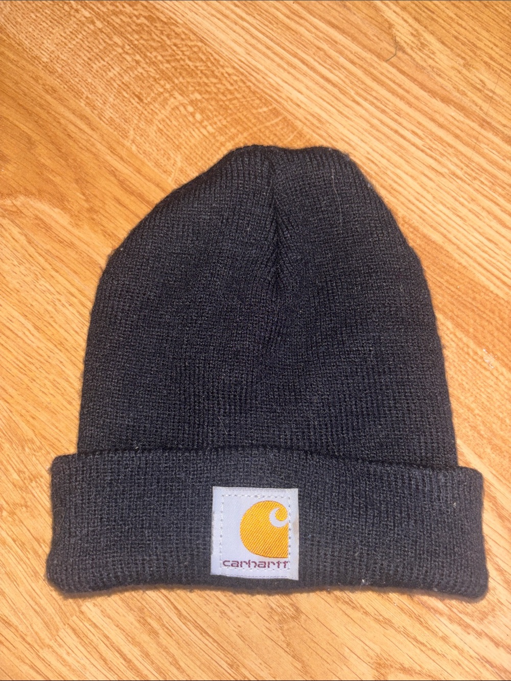 Carhartt Black Beanie with Yellow Logo Patch - youth